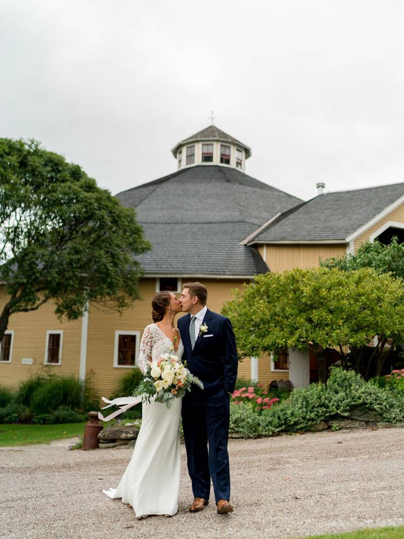 Bride and groom wedding day portrait at the Inn at the Round Barn Farm