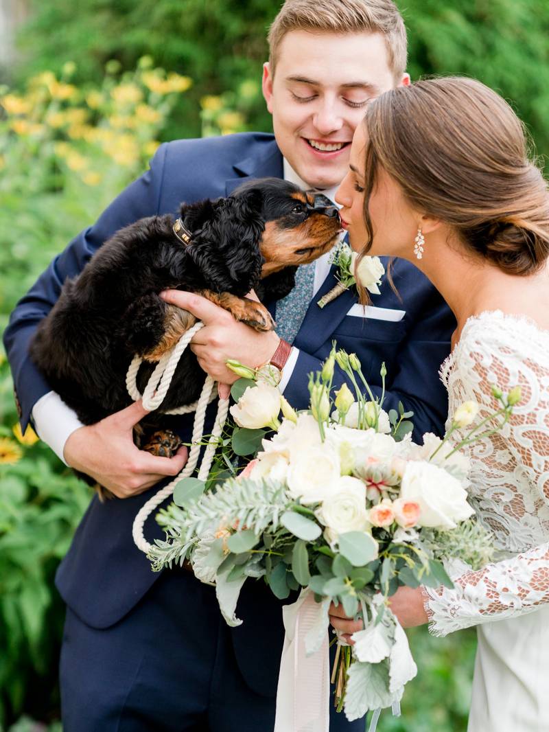 Wedding day portrait with dog