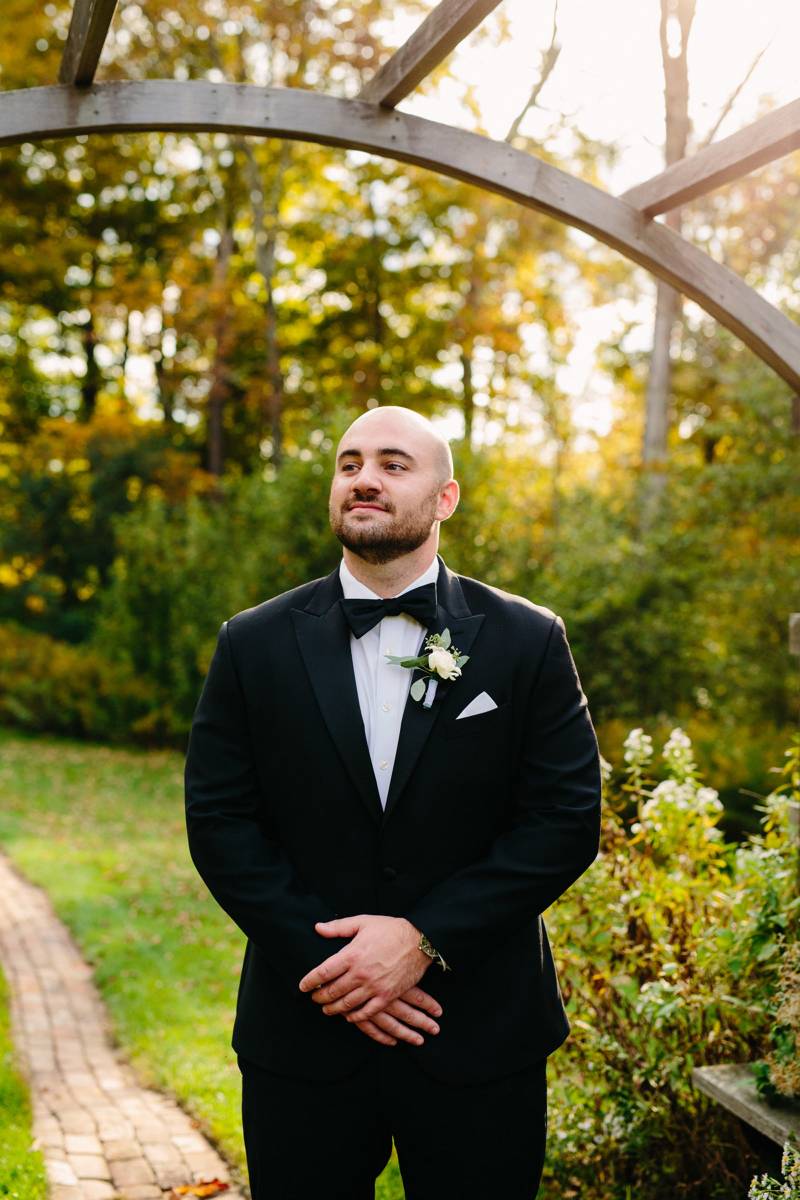 Black tie groom for fall wedding