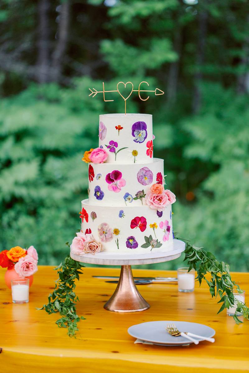 Bright, Bold Flowers on Bridal Cake