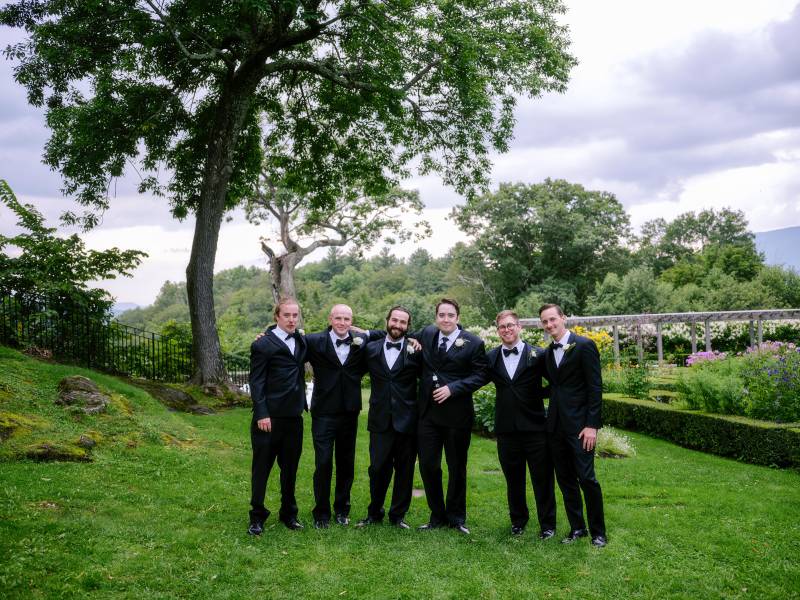 groomsmen portrait with mountain views at the Hildene