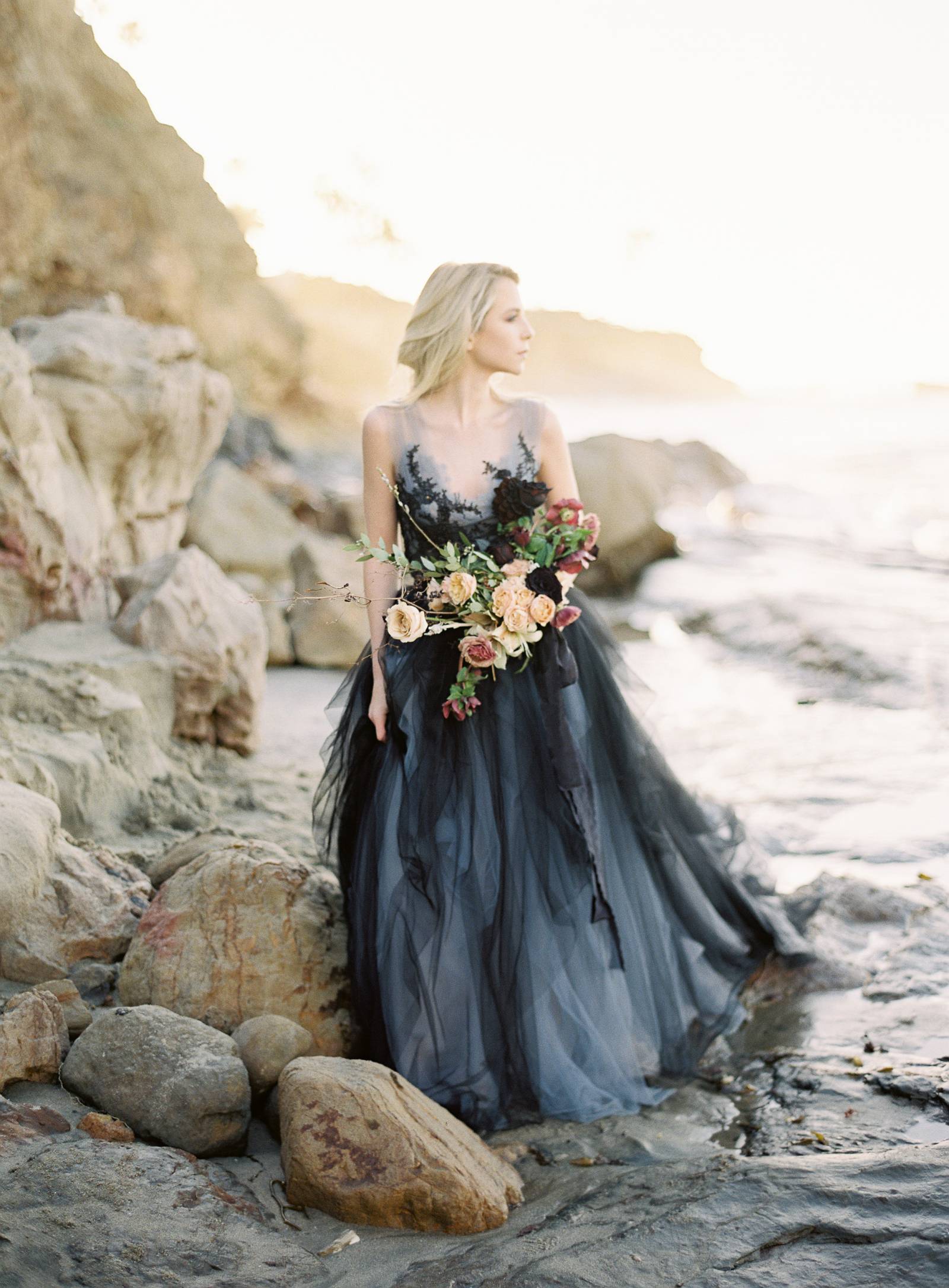 Sunrise Beach Shoot with a stunning indigo gown | California bridal ...