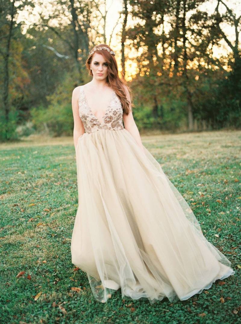 Pale gold wedding dress