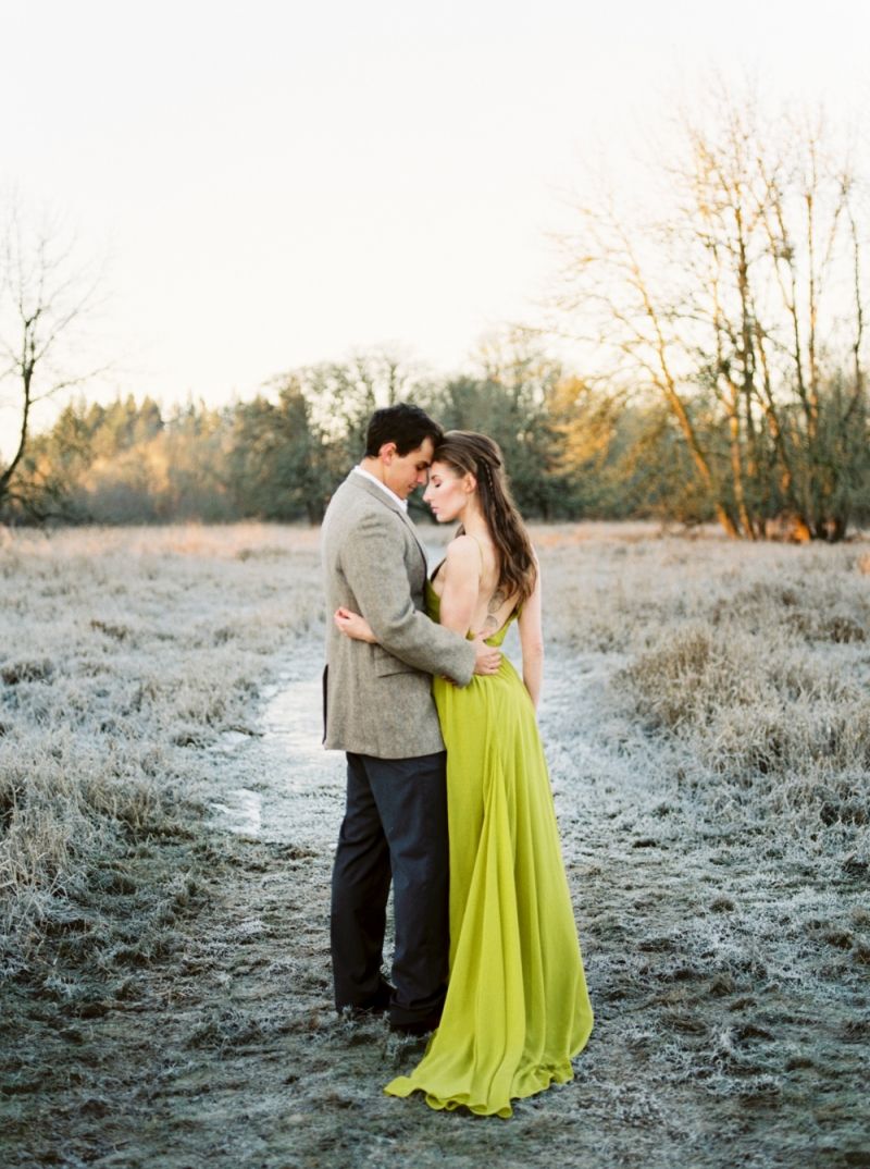 Bride and Groom in winter landscape