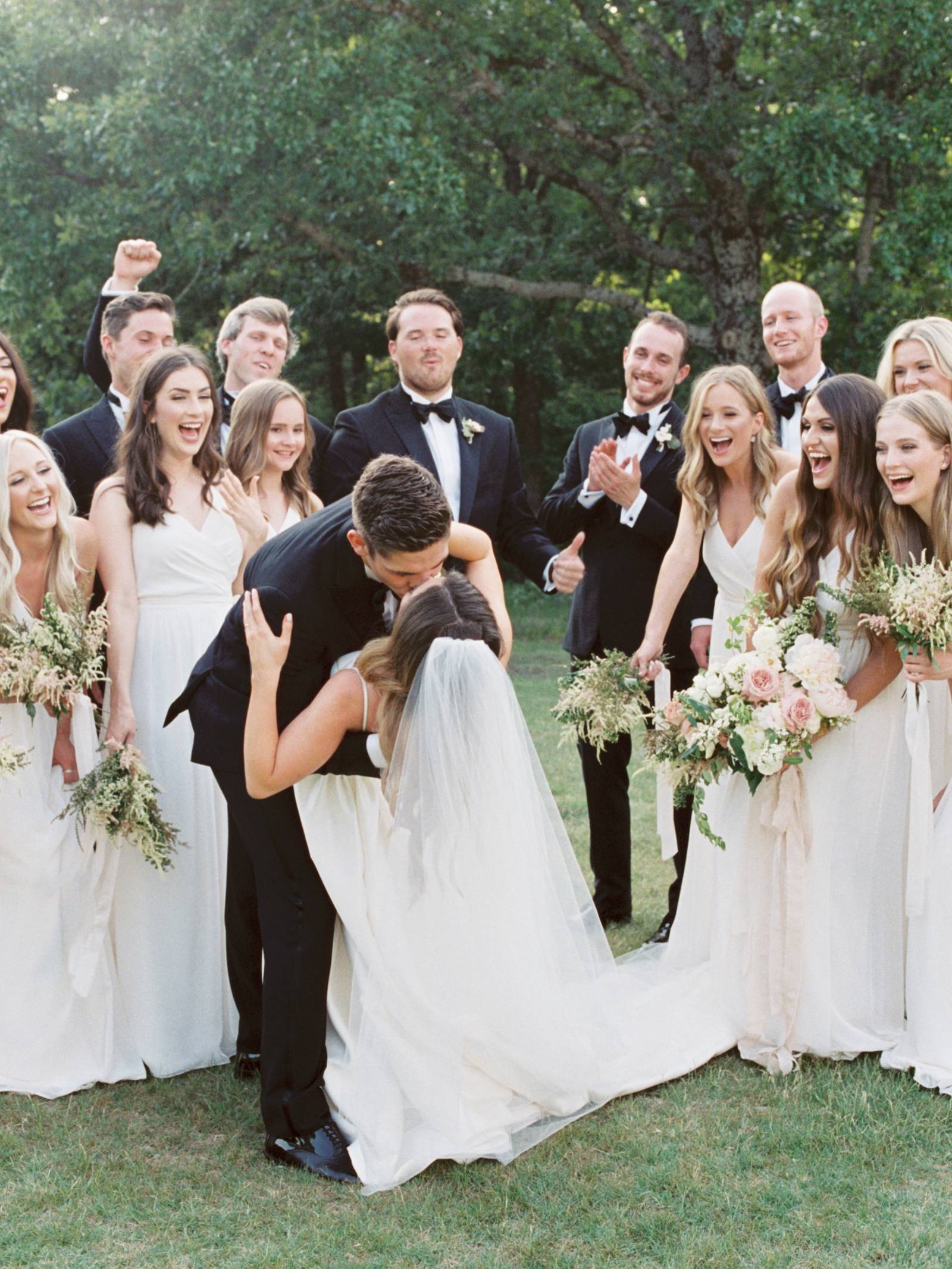 Texas wedding at The White Sparrow with an all white bridal party ...