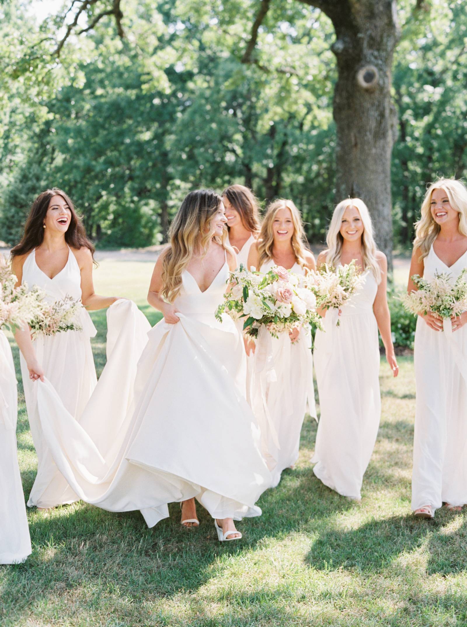Texas wedding at The White Sparrow with an all white bridal party ...