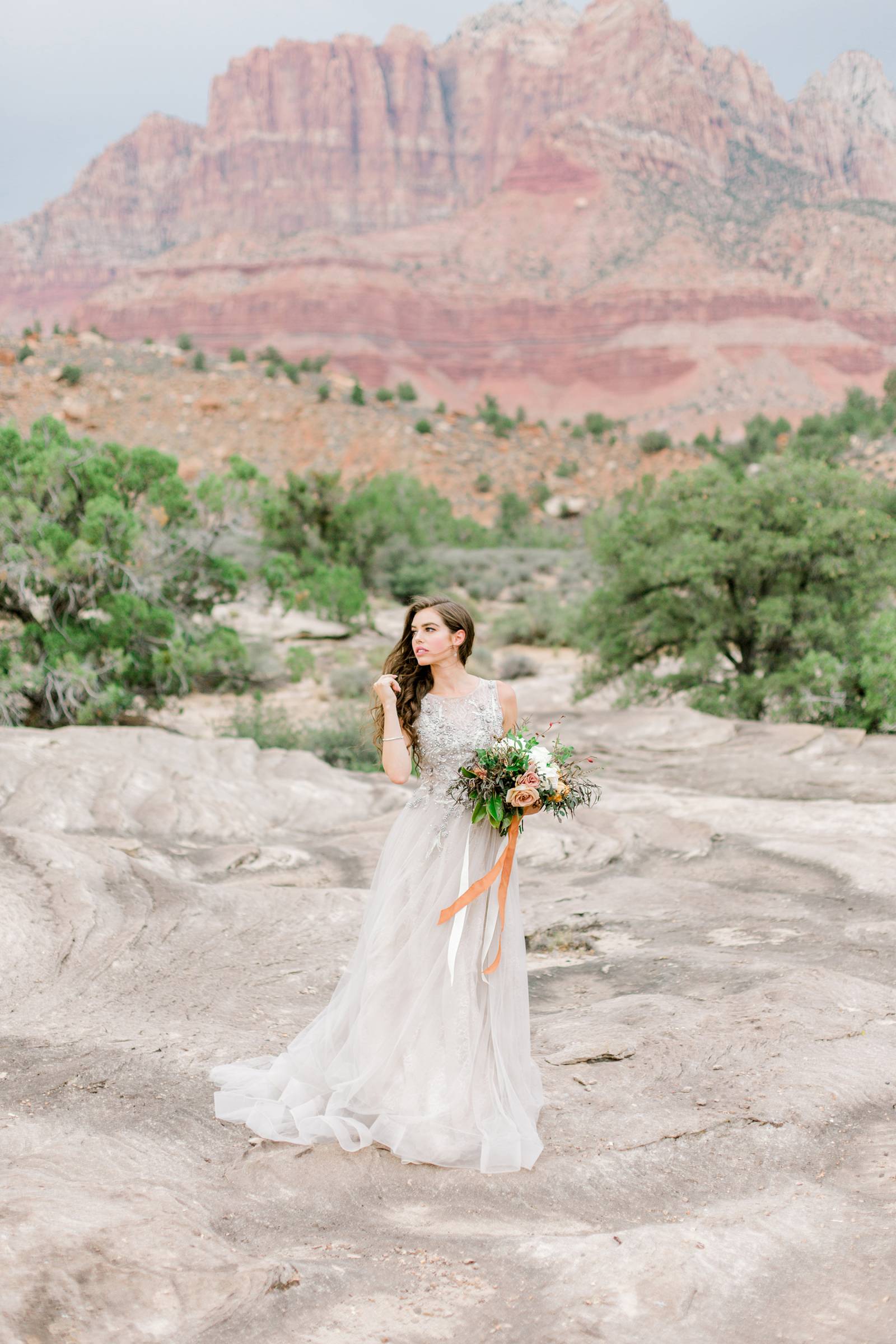 Zion National Park Bridal Inspiration in a summer storm