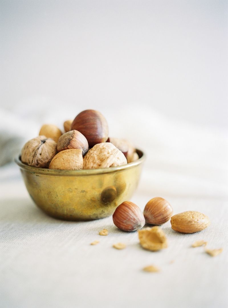 Chestnuts in brass bowl