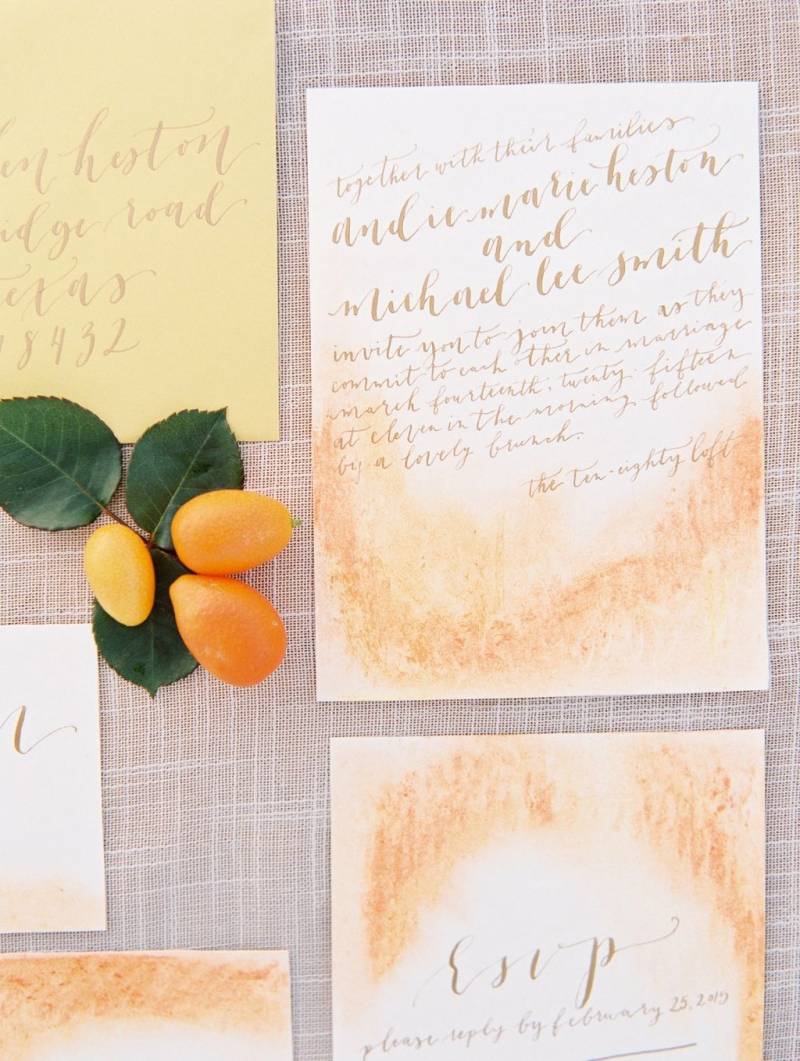 Peach watercolour wedding invitations
