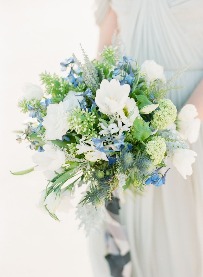 Blue and green bridal bouquet
