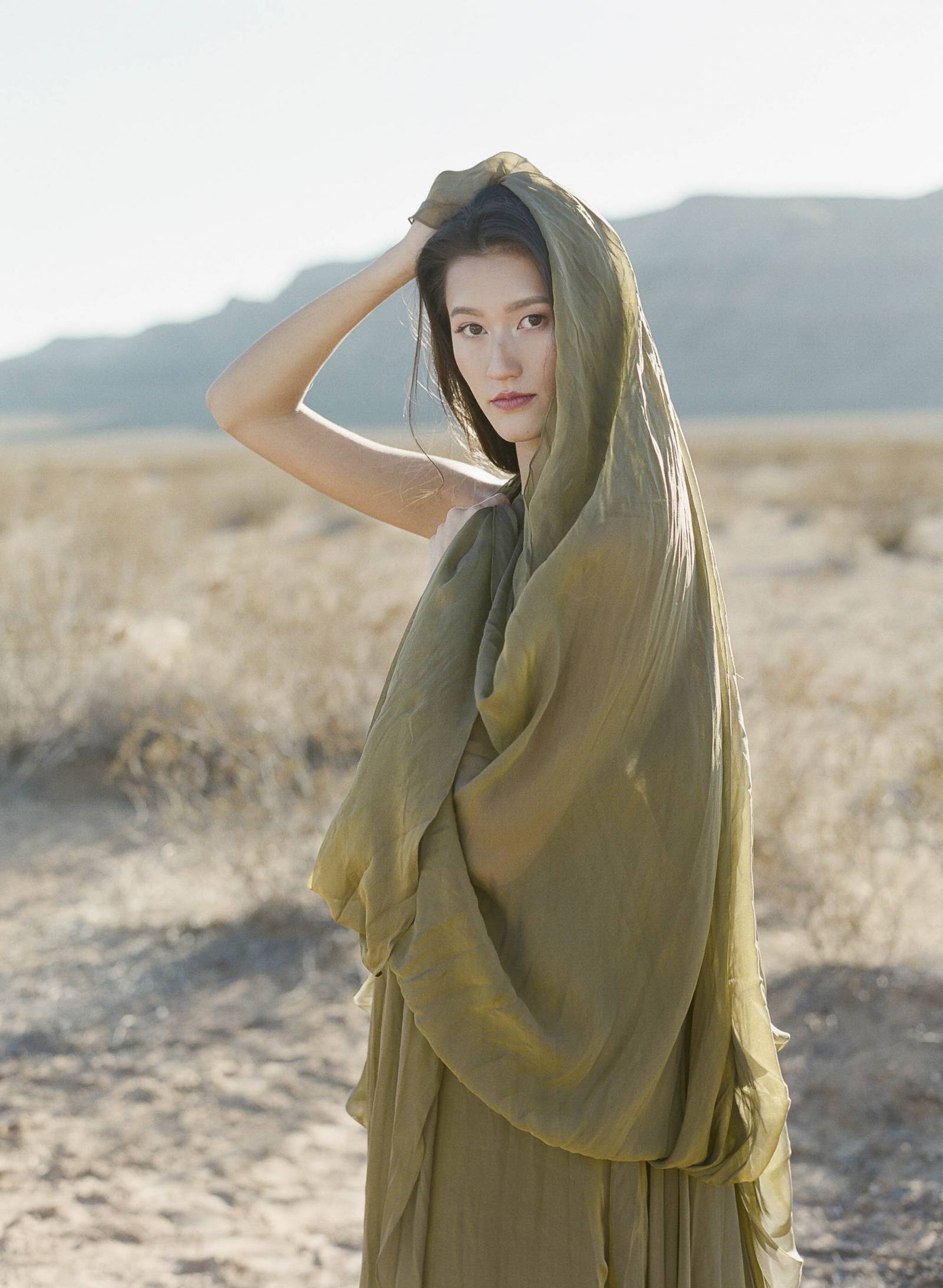 Desert wedding inspiration with a stunning green gown | Las Vegas ...
