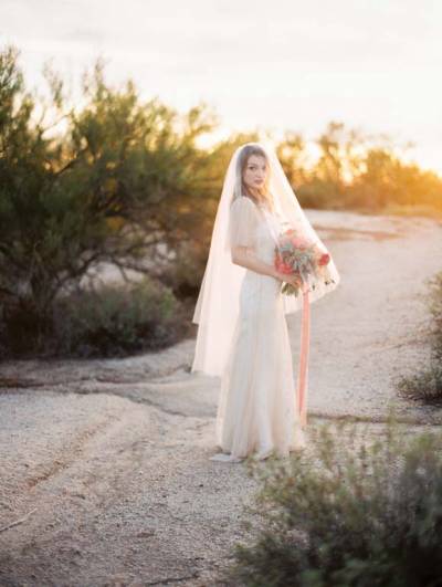Desert Bridal Shoot With Red Peony Bouquet