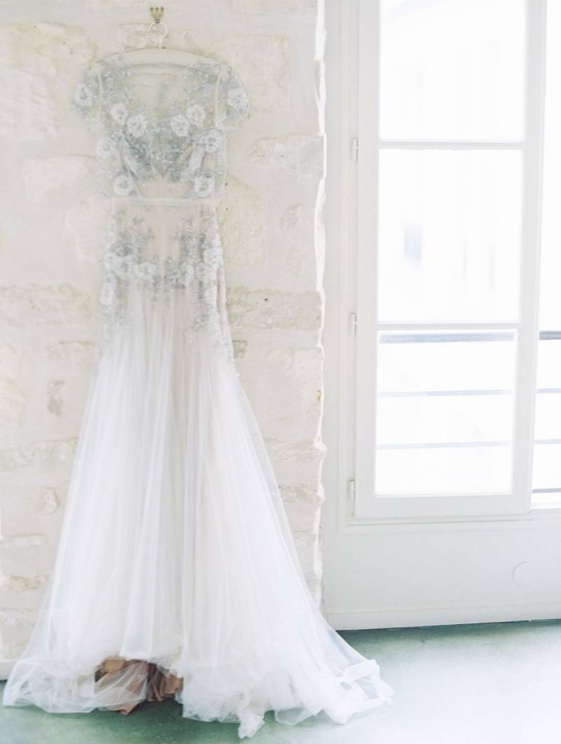 Silver and white wedding dress