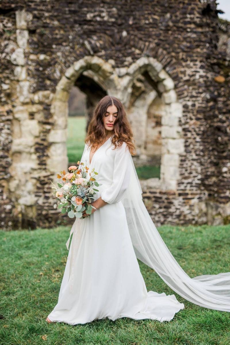 Melancholic bridal shoot amongst 11th century ruins | English Bridal ...