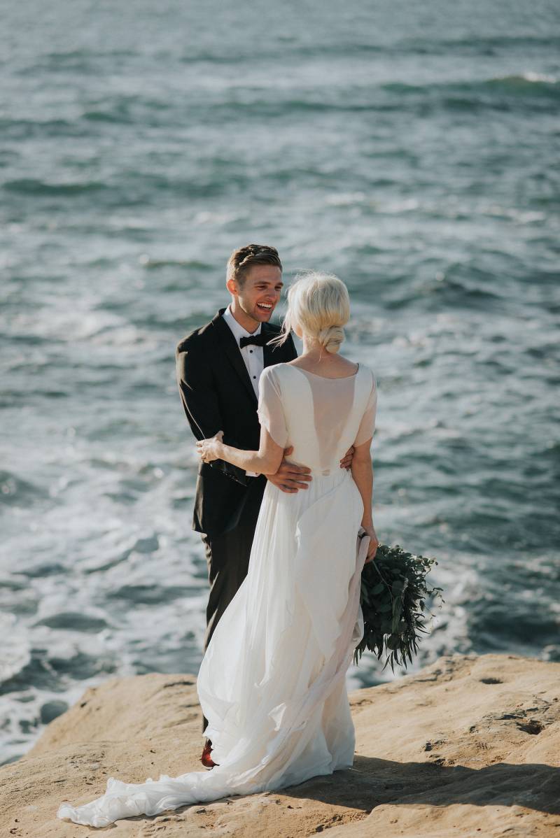 Epic first look photos at Sunset Cliffs | California Wedding Portraits