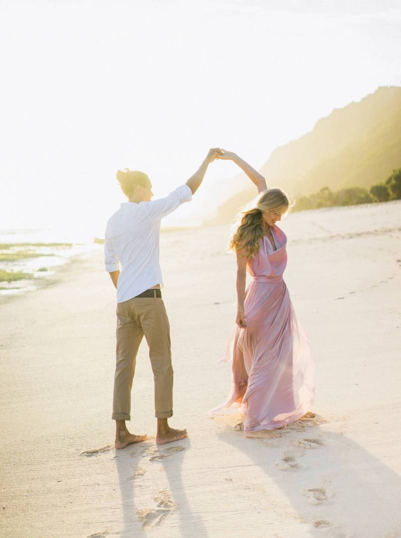 Engagement photos on the white sandy beaches of Bali | Bali Engagement
