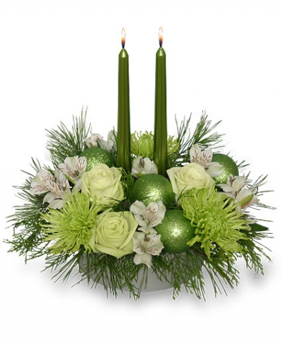 Glowing Green Arrangement Bouquet - Christmas Flowers by In Full Bloom Winnipeg