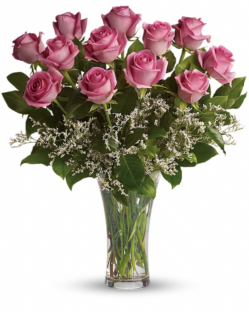 Make Me Blush - Dozen Long Stemmed Pink Roses Bouquet - Love & Romance Flowers by In Full Bloom Winn