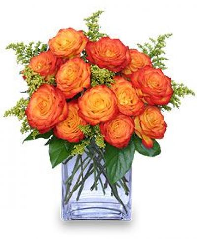 Fiery Love Vase of 'Circus' Roses Bouquet - Love & Romance Flowers by In Full Bloom Winnipeg