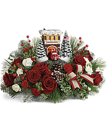 Thomas Kinkade's Festive Fire Station Bouquet - Christmas Flowers by In Full Bloom Winnipeg