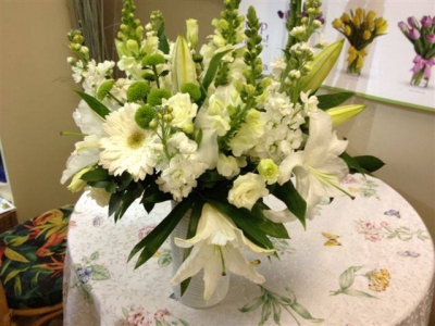 White Flowers buffet Arrangements - Winnipeg Florist by In Full Bloom