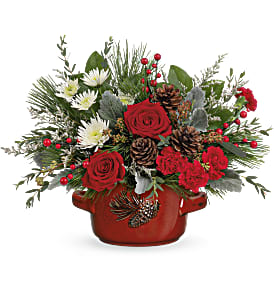 Teleflora's Vintage Stoneware Centerpiece With Red Roses at In Full Bloom Florists