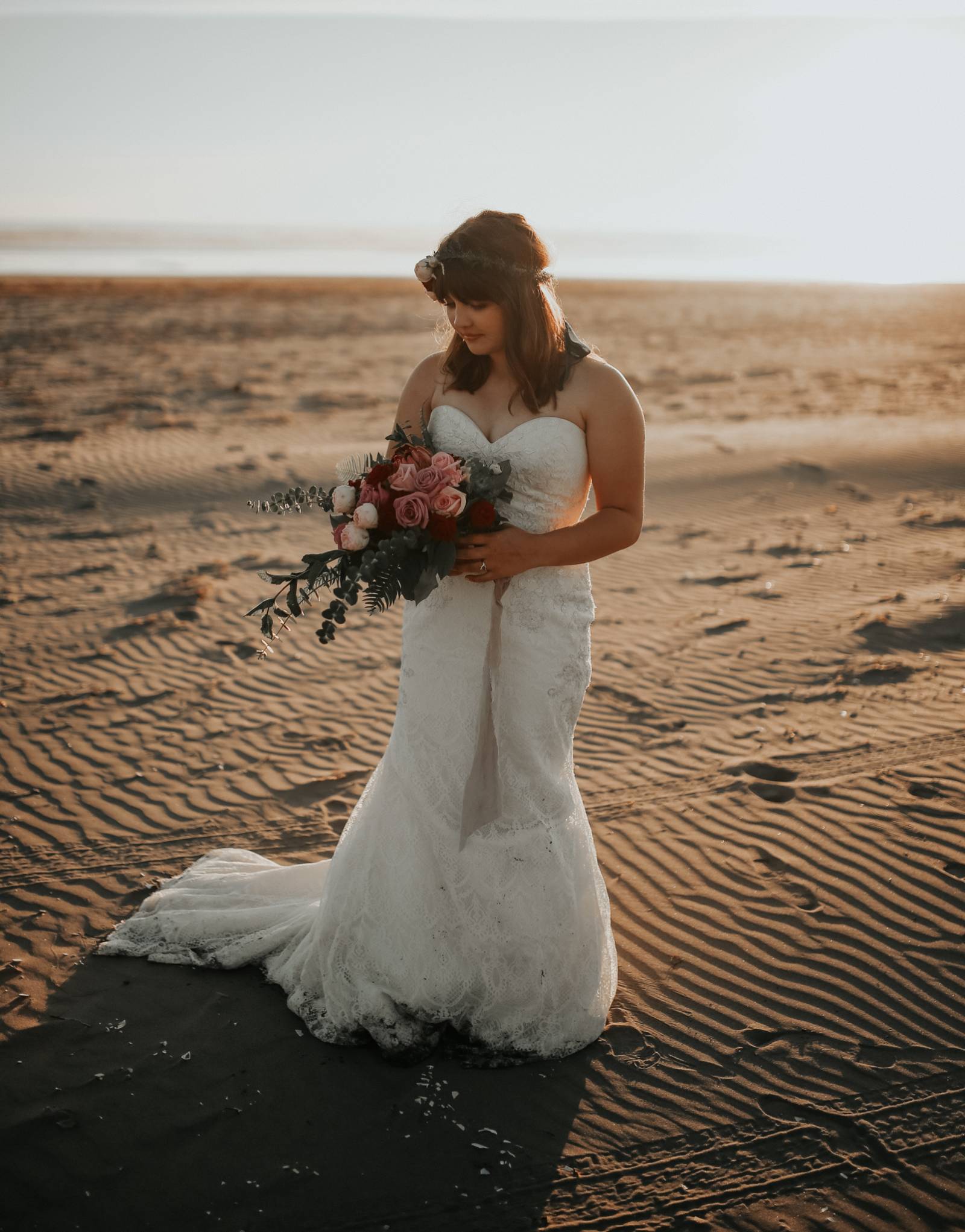 Bride // Gorgeous Thrifted Coastal Wedding in Grayland, Washington