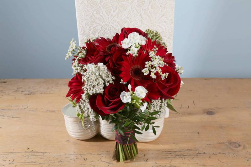 red and white bridal posy, bridal bouquet