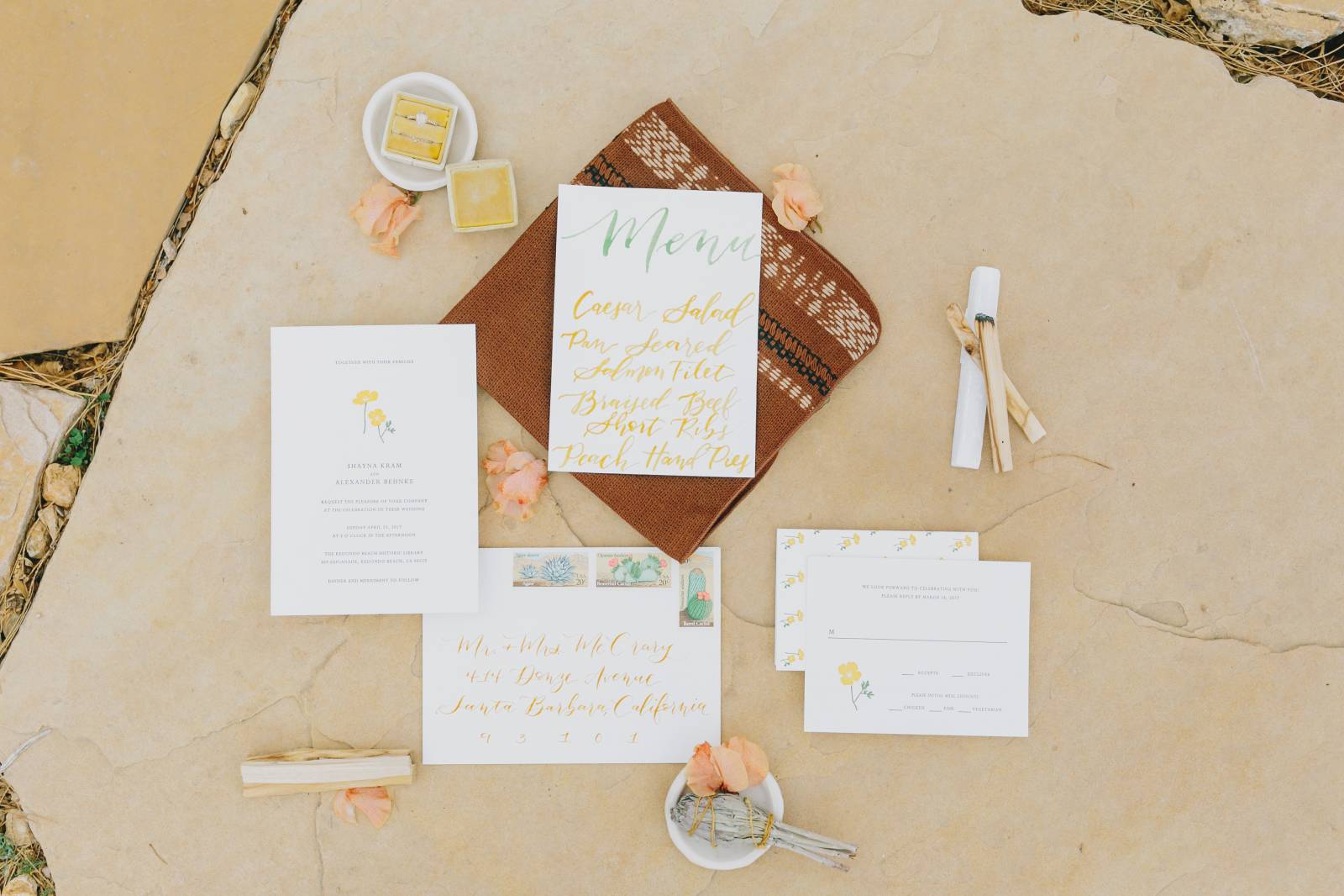 Wedding Cards and Menu for Bohemian Ranch Desert Wedding