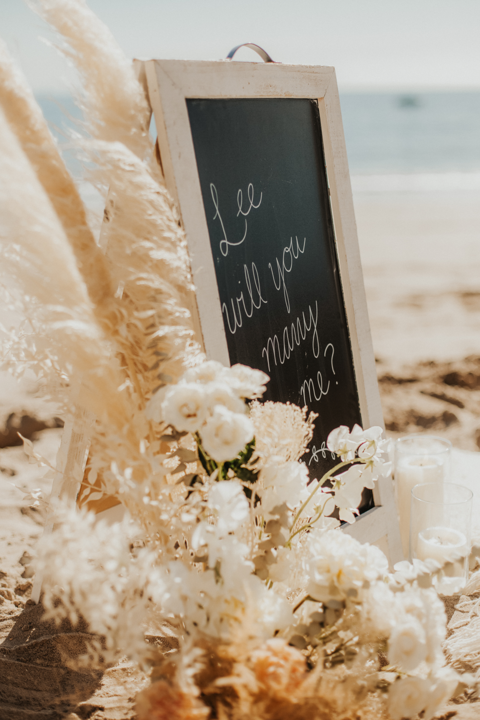 sign, beach, chalkboard, engagement, florals