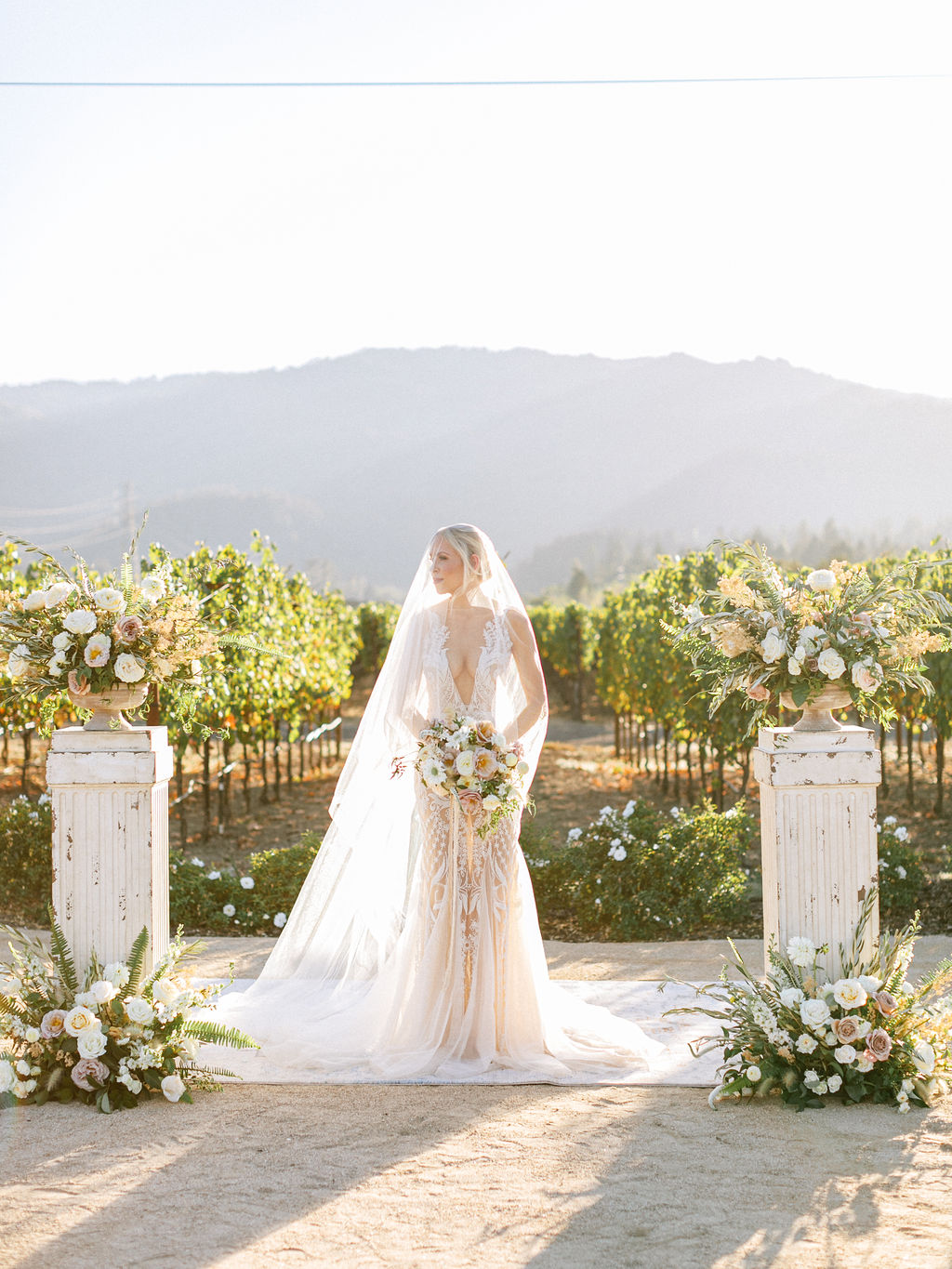 bride, gown, dress, hair, makeup, ceremony, flowers, bouquet, altar, aisle