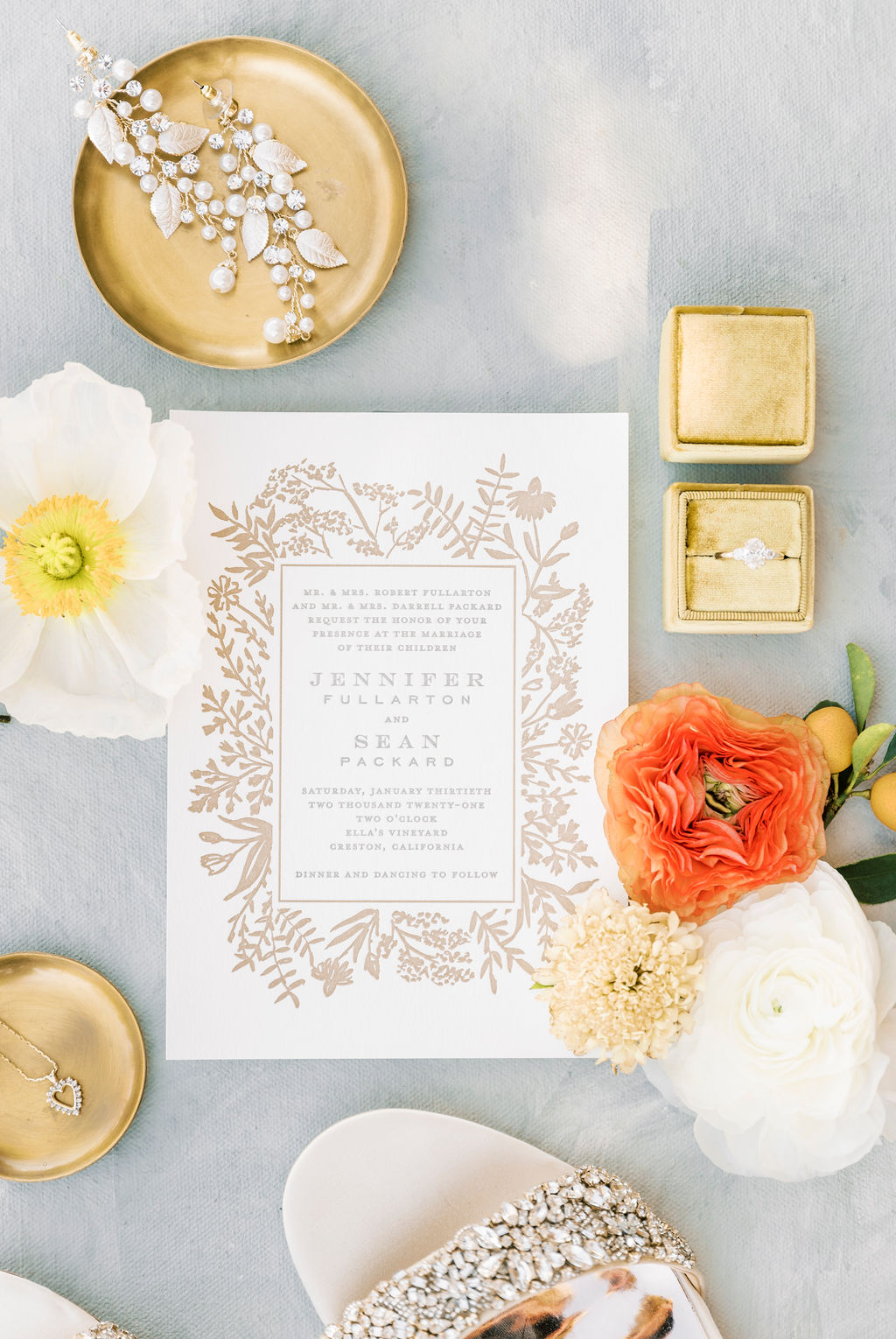 stationery, paper, invitation, ring, flowers