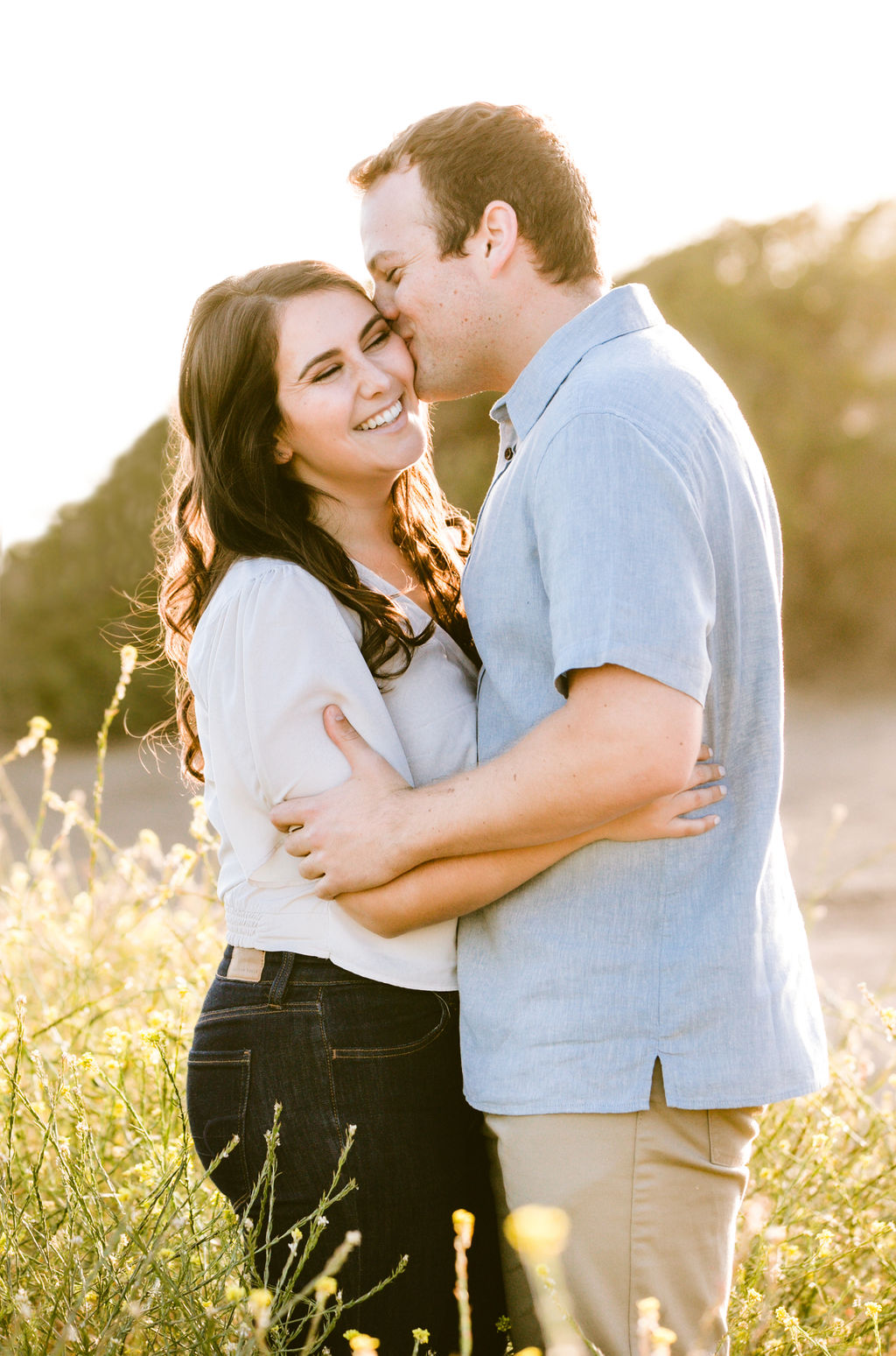 engagement, kiss, sunset, grass