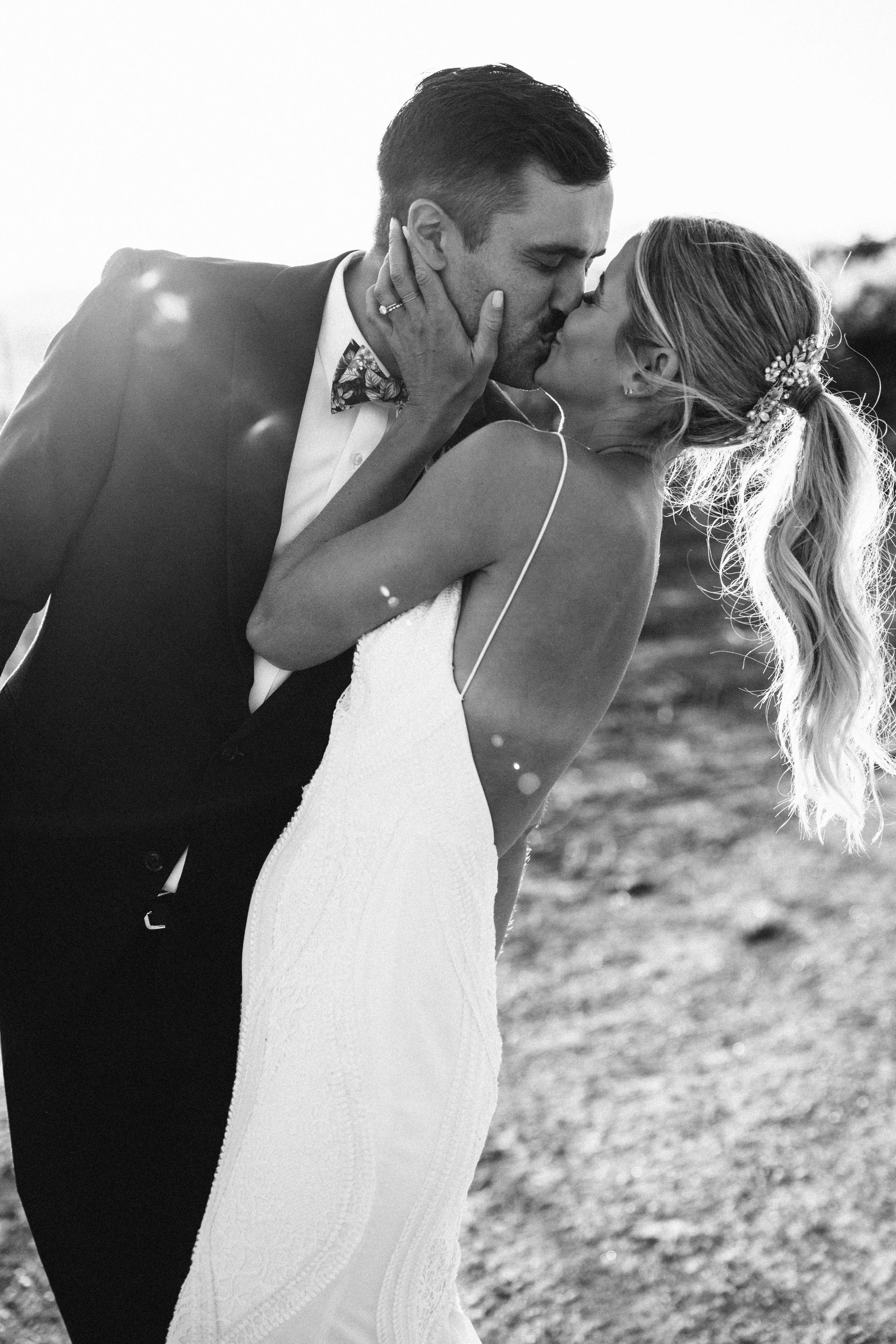 bride, groom, dress, suit, kiss
