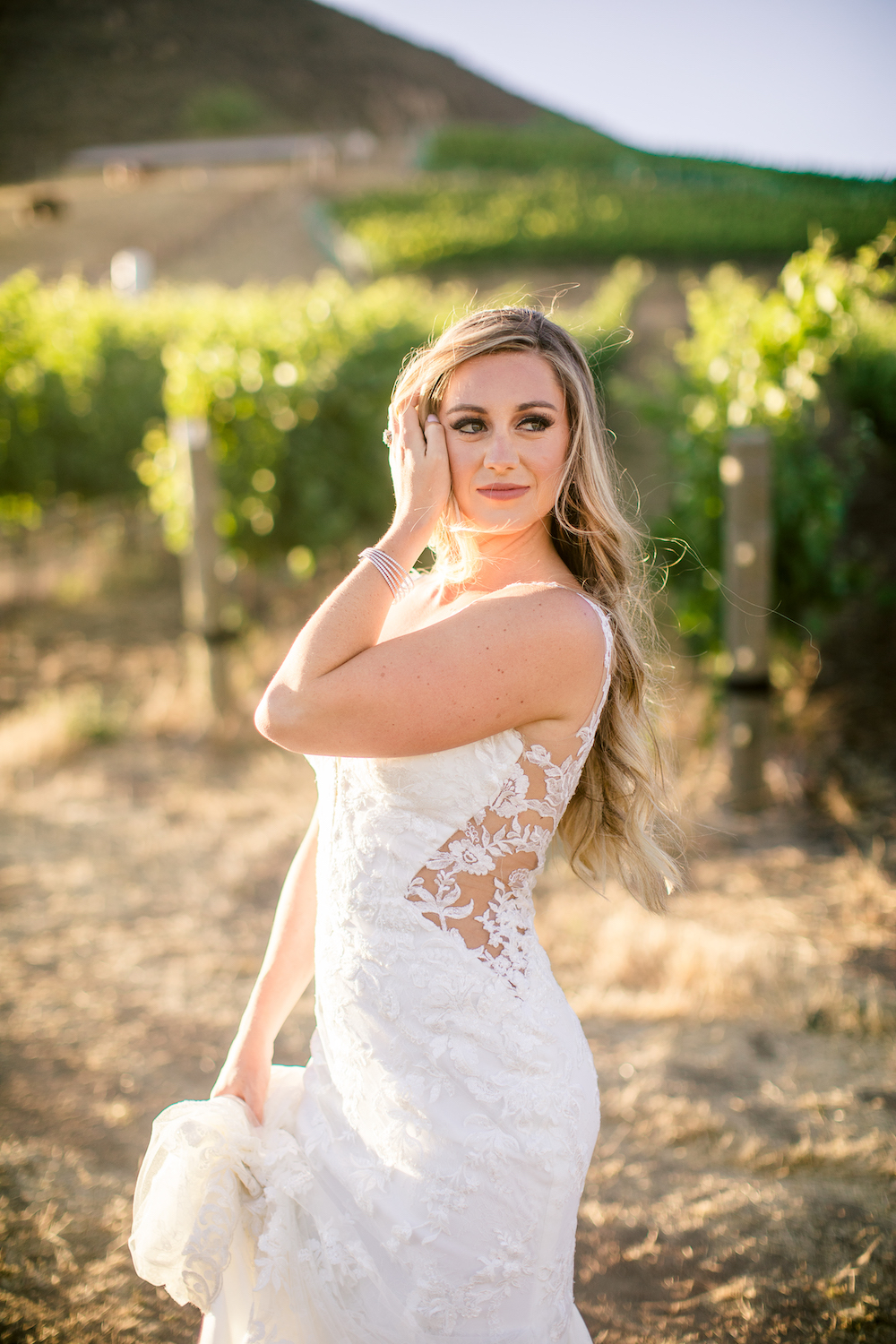 bride, hair, makeup, dress, vineyard, winery
