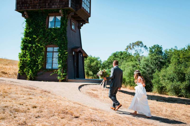bride and groom walking
