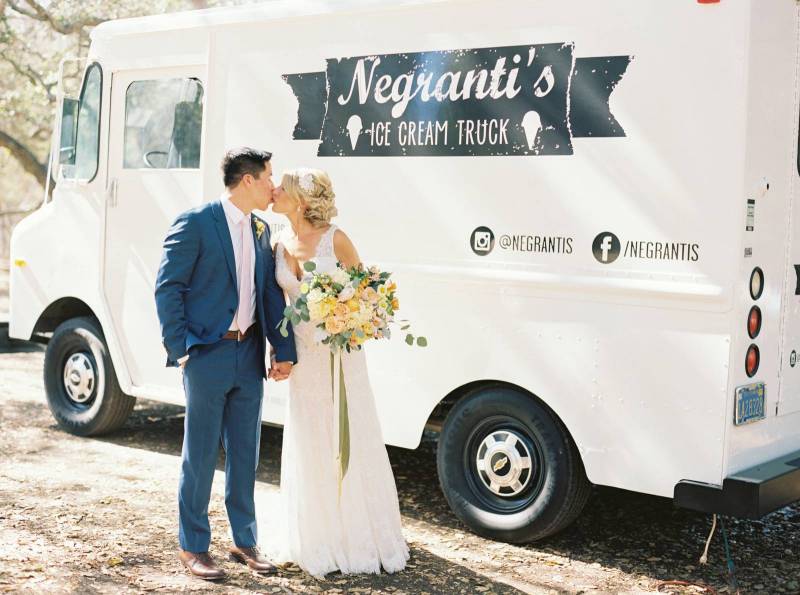 bride and groom kissing