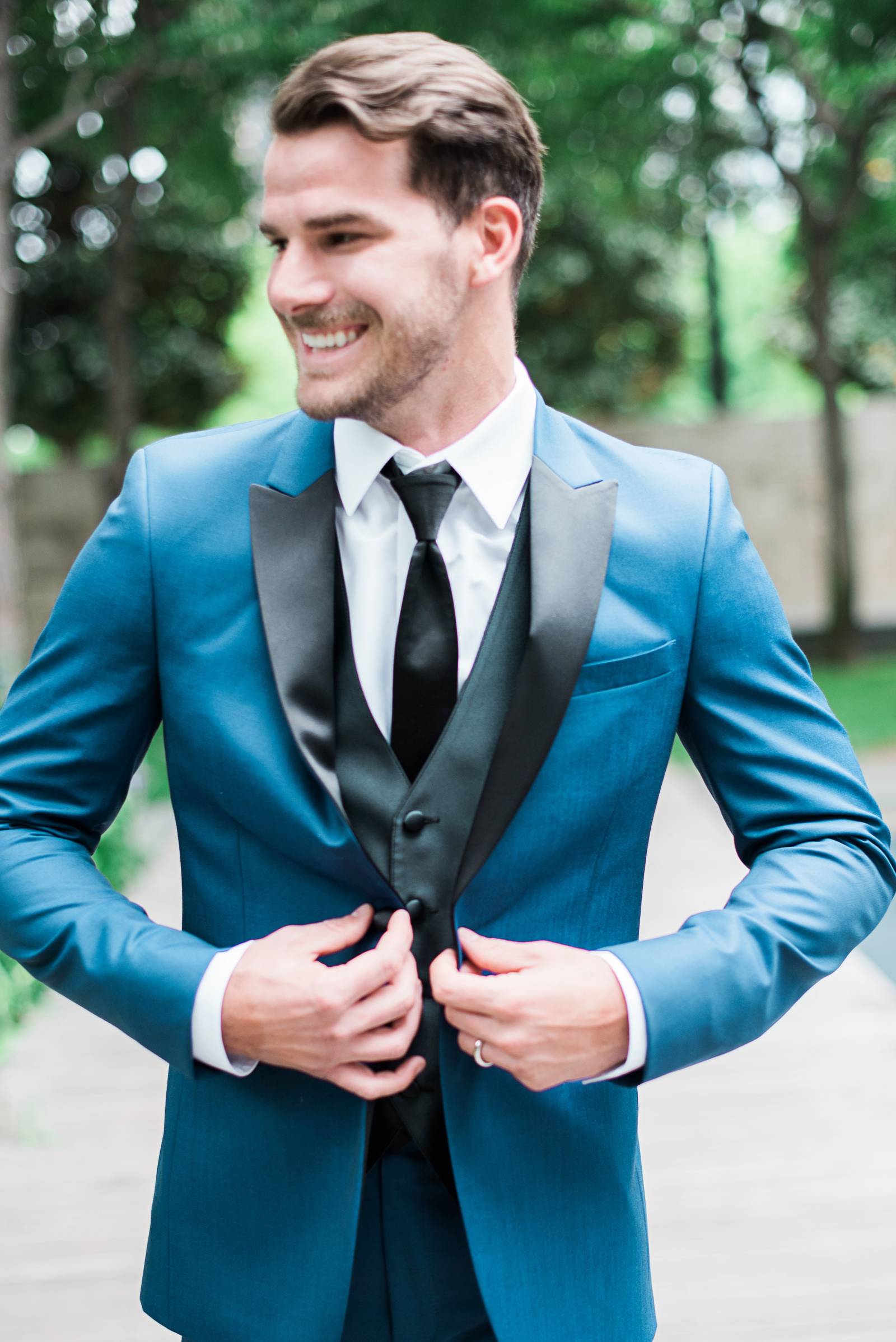 Blue groom's suit