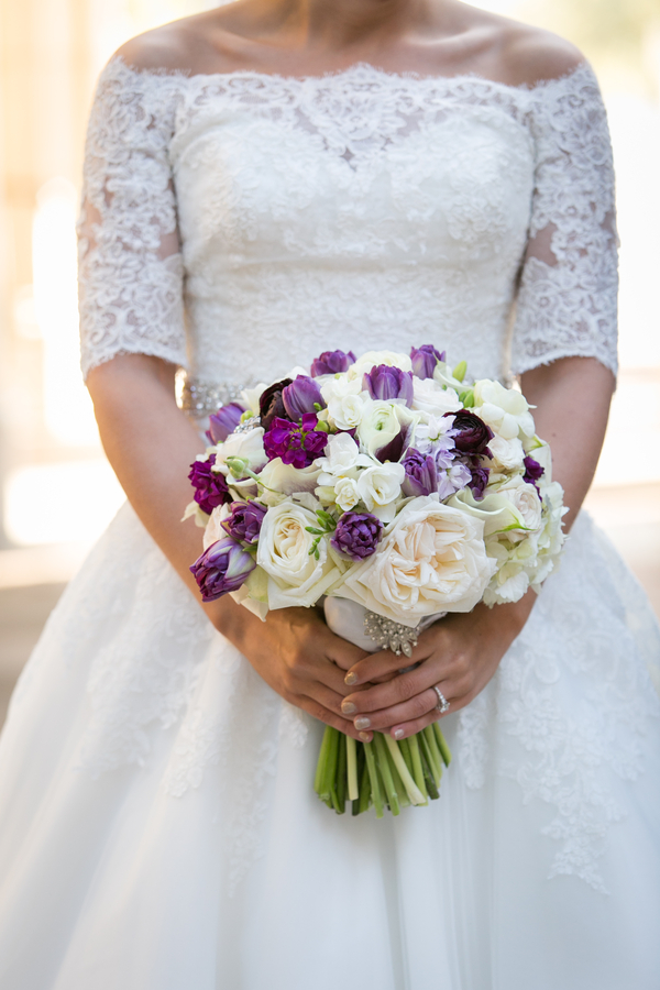 White and purple wedding bouquet