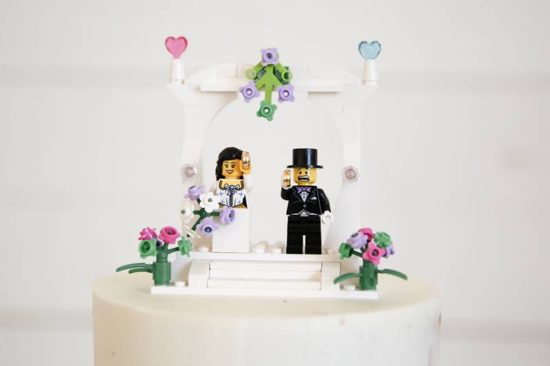 Lego bride and groom cake topper