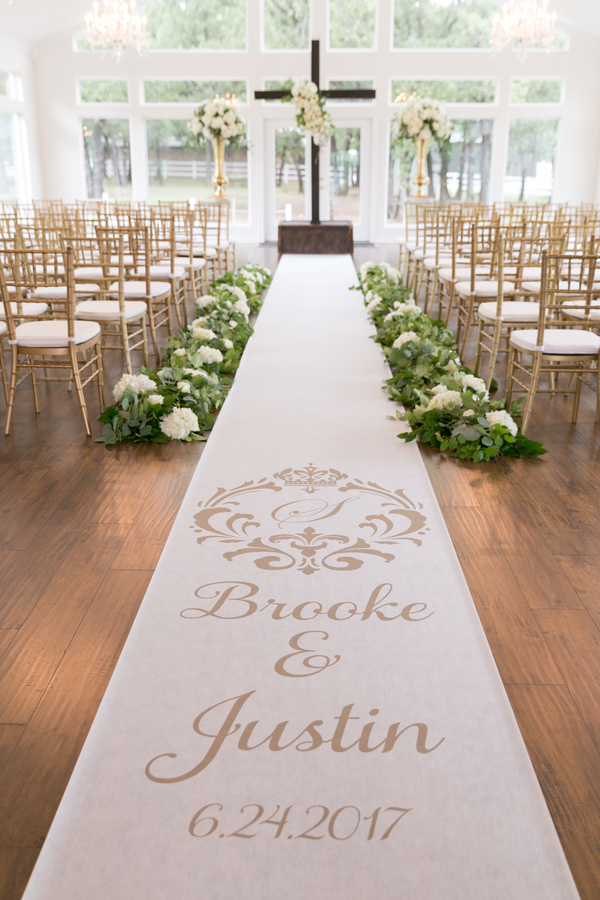 Brown and white aisle runner