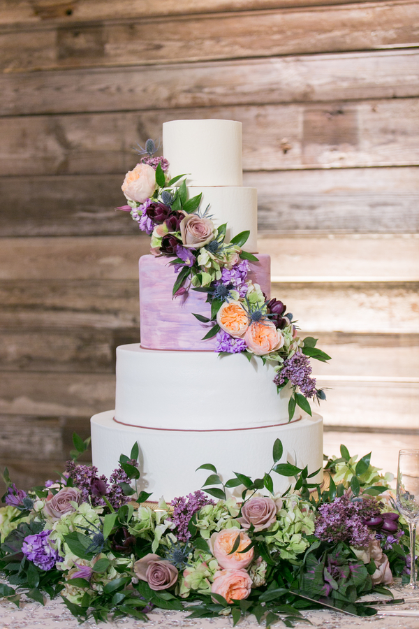 Purple and cream wedding cake