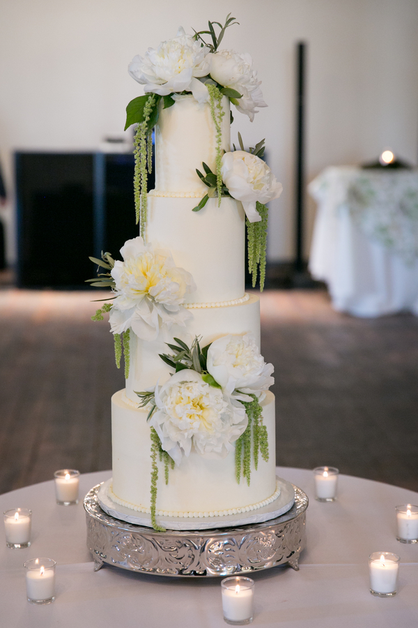 Tall white wedding cake