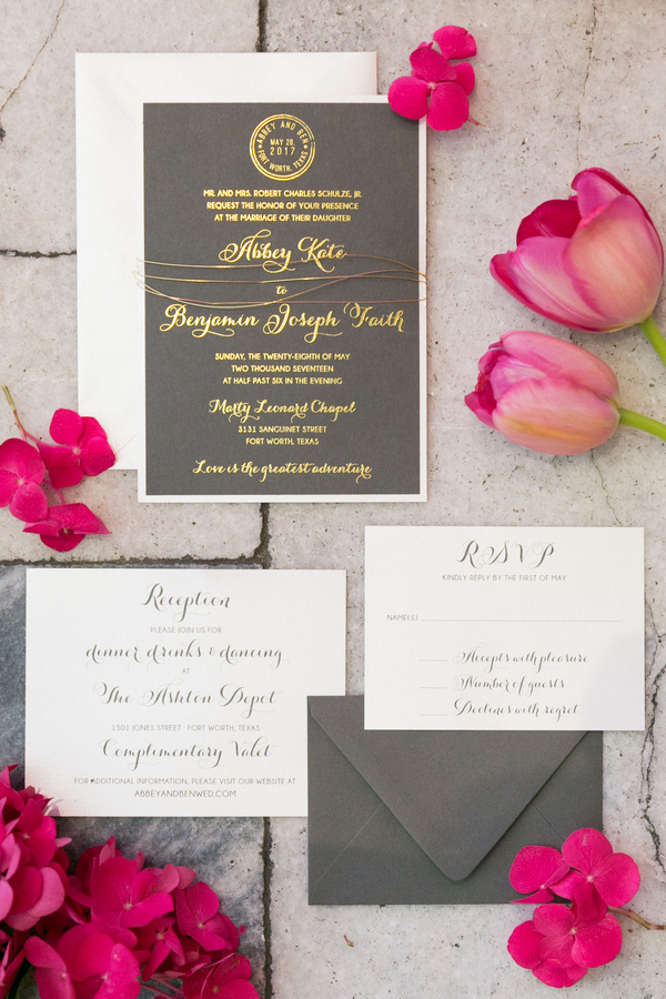 Gray and gold wedding invitation