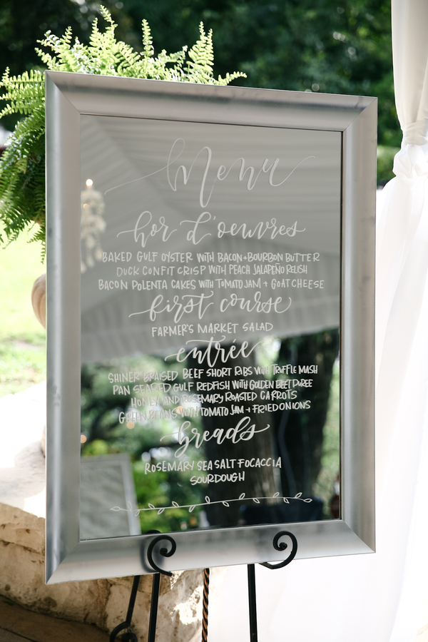 Mirrored wedding menu