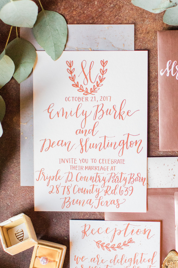 Copper and cream wedding invitation