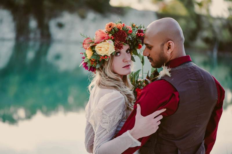 Stunning couple with bridal flower crown