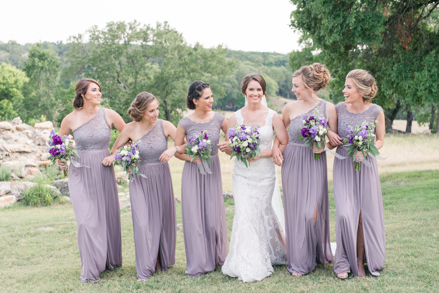 One-shoulder, lavender bridesmaid dresses