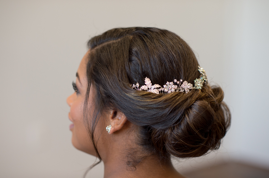 Bridal updo with jeweled headpiece