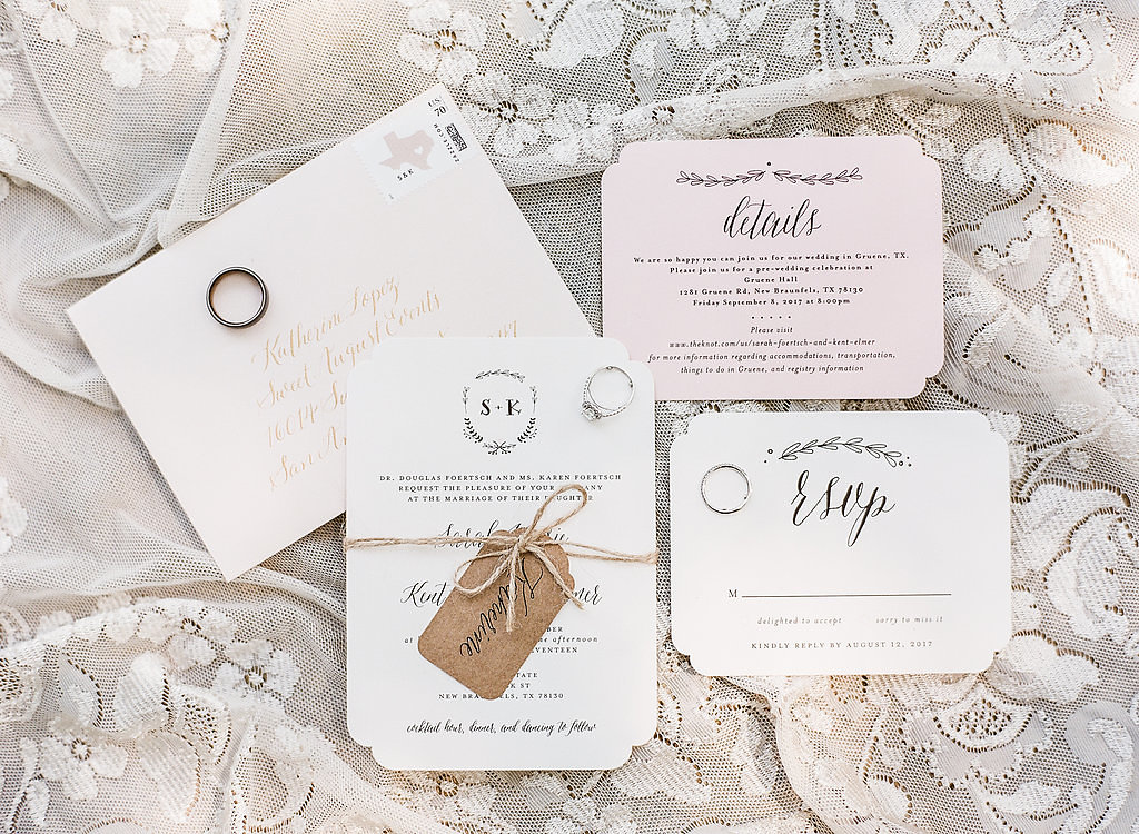 Pink and cream wedding invitation suite